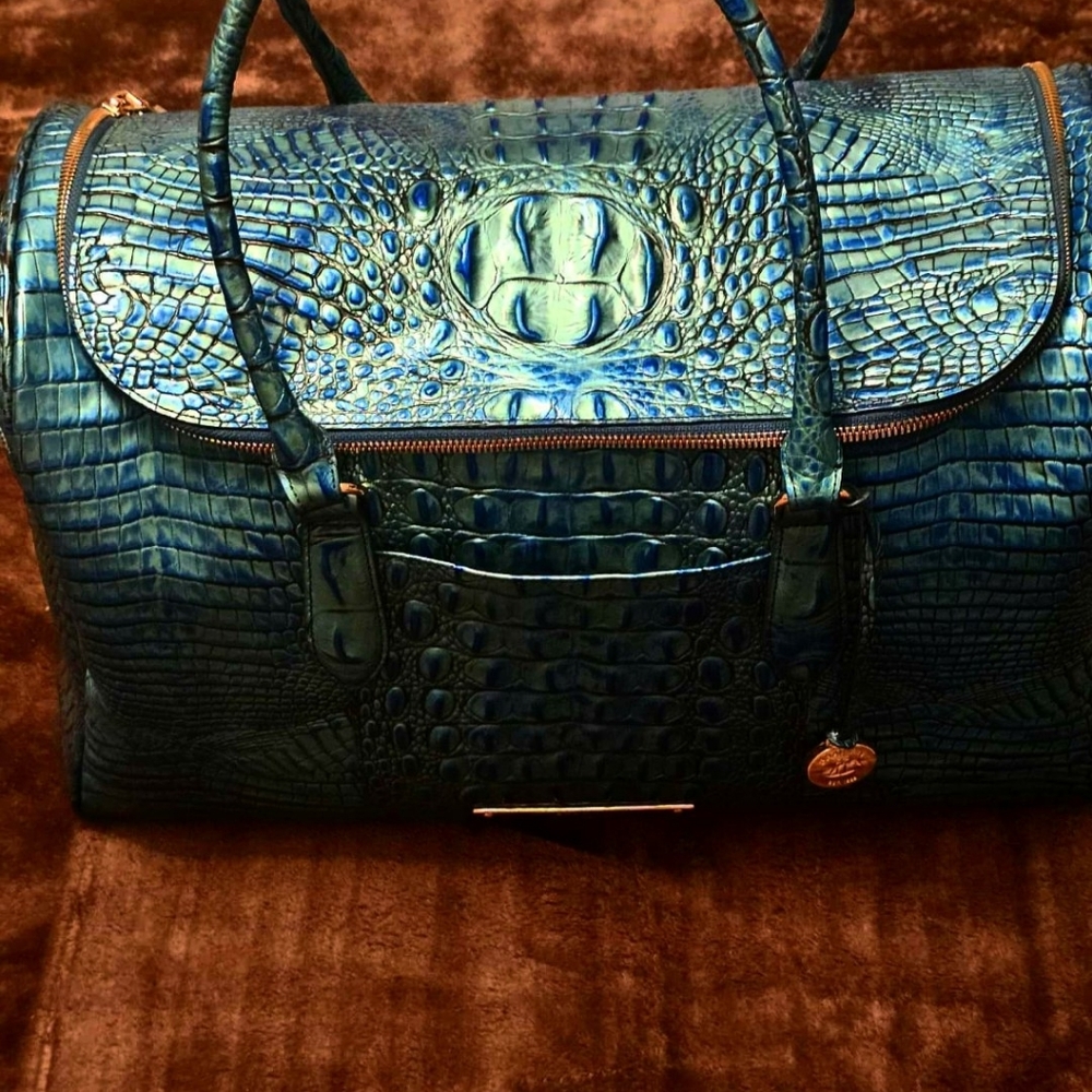 Brahmin Blue Crocodile-Embossed Travel Bag